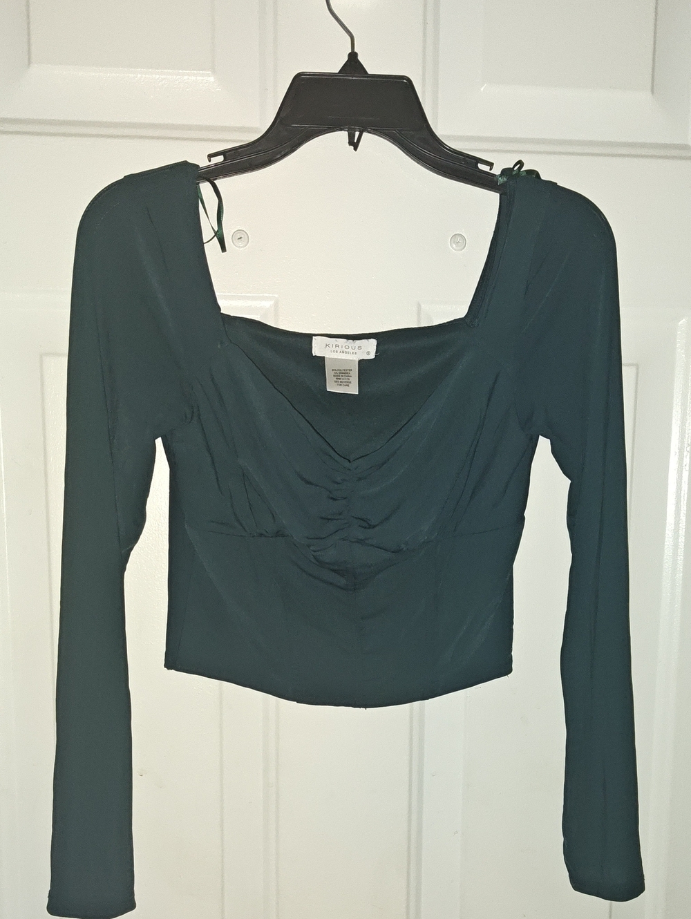 Ruched Teal Long-Sleeve Crop Top by Xiruo